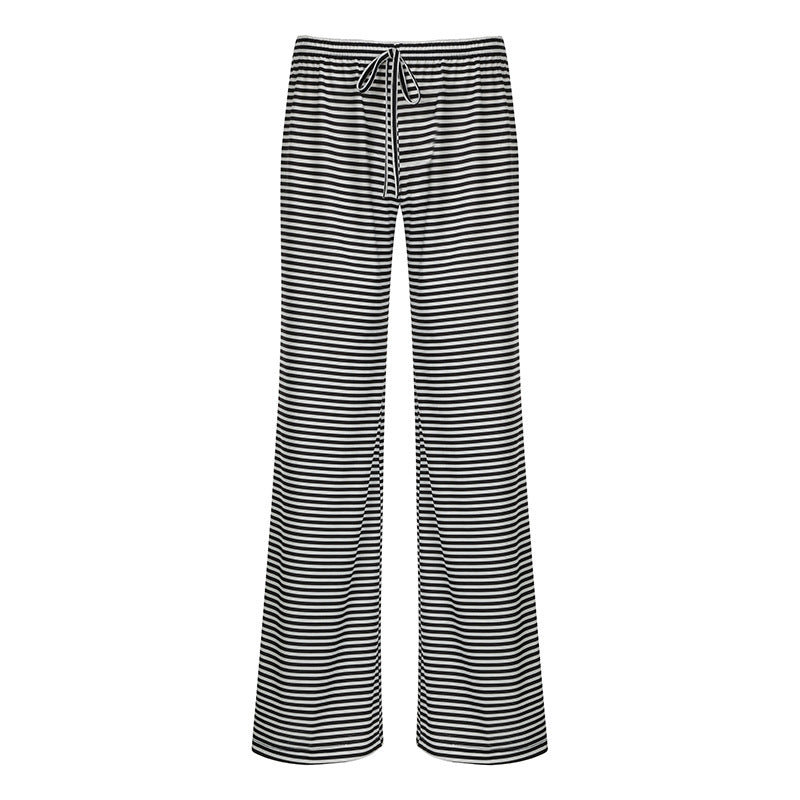 Striped Lounge Pants for Women with Wide Legs and Elastic Waist