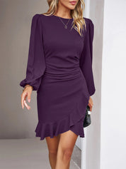 Elegant Party Mini Dress for Women with Ruffles and Long Sleeves