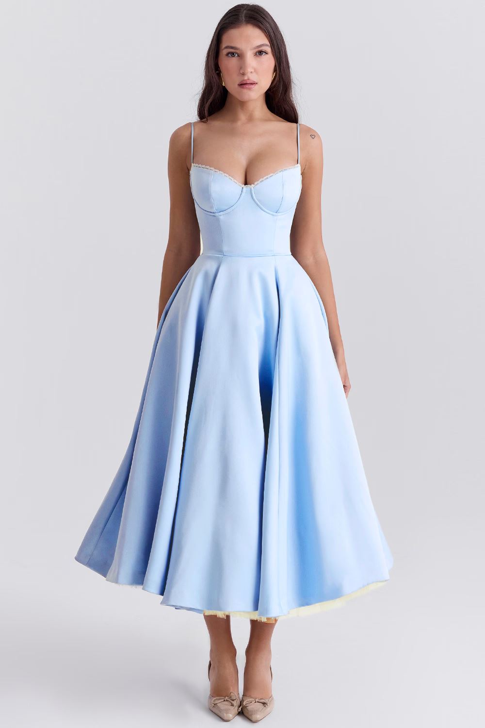 Elegant A-Line Midi Cocktail Dress for Women with Spaghetti Straps