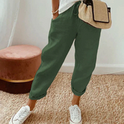 Women's Linen Pants with Drawstring and Straight Legs