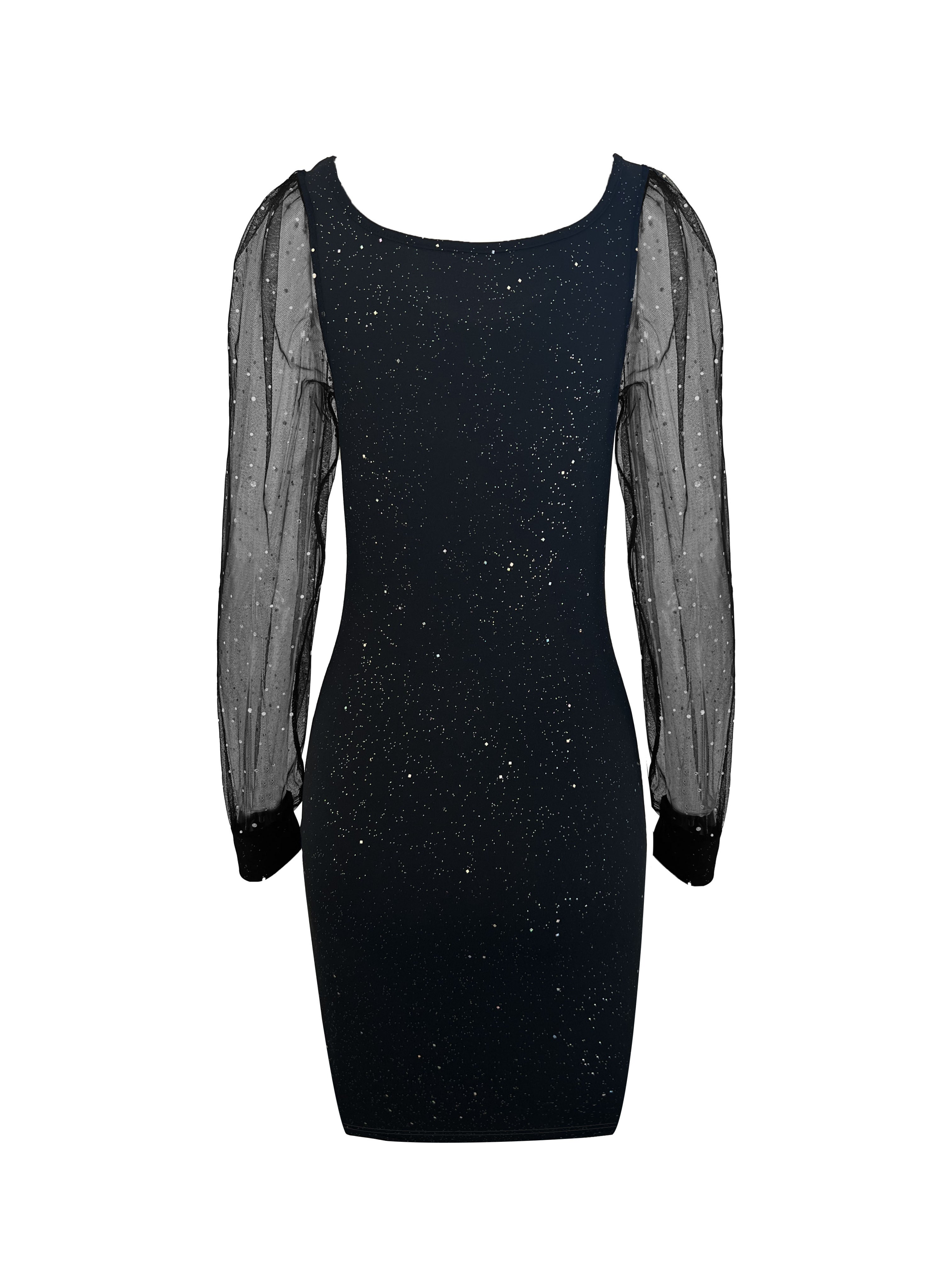 Sequin Bodycon Cocktail Dress for Women with Long Mesh Sleeves