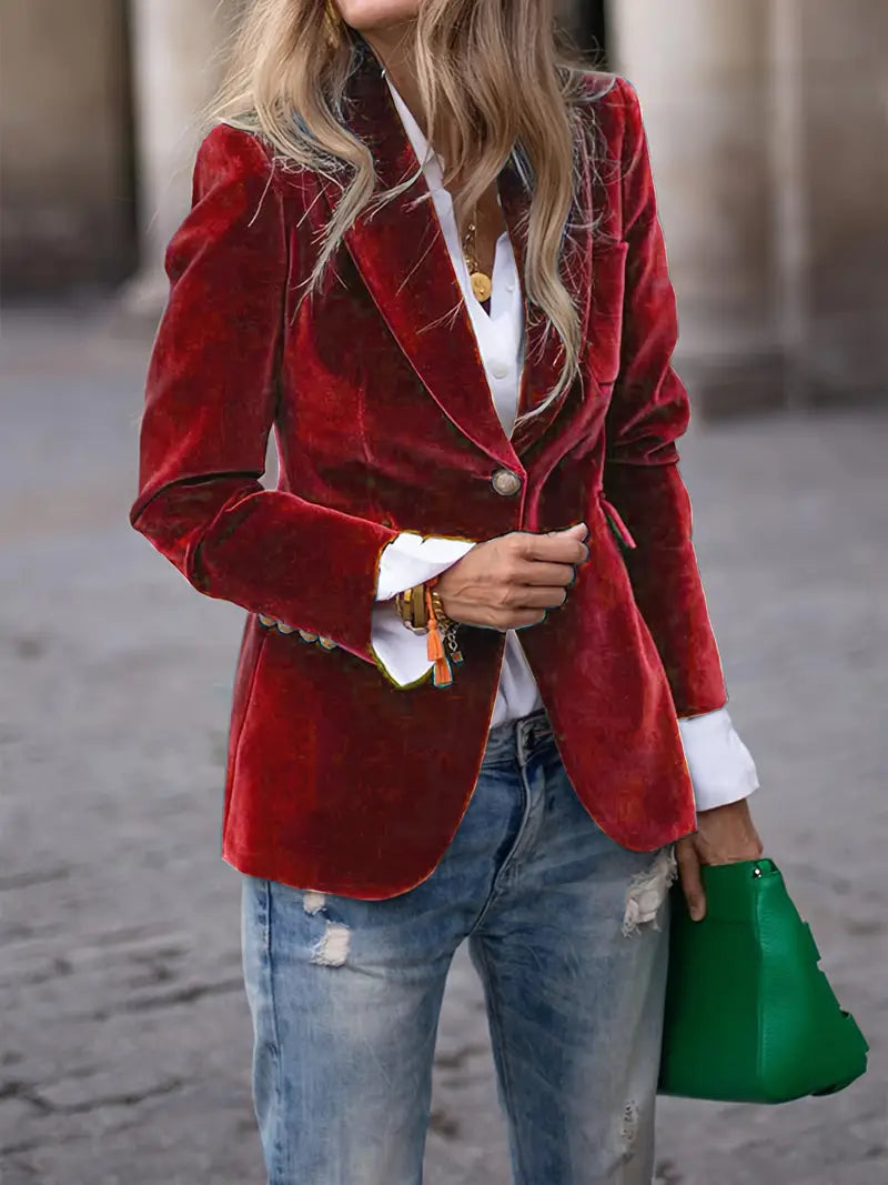 Tailored Women's Blazer with Classic Lapels and Button Closure
