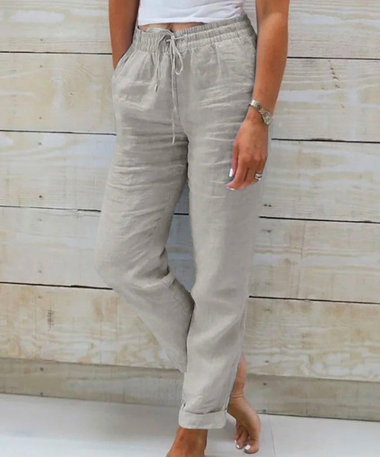 Casual Pants with Elastic Waist and Straight Legs