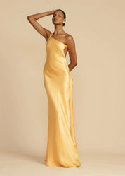 Satin One-Shoulder Maxi Dress with Open Back Gala Dress for Women
