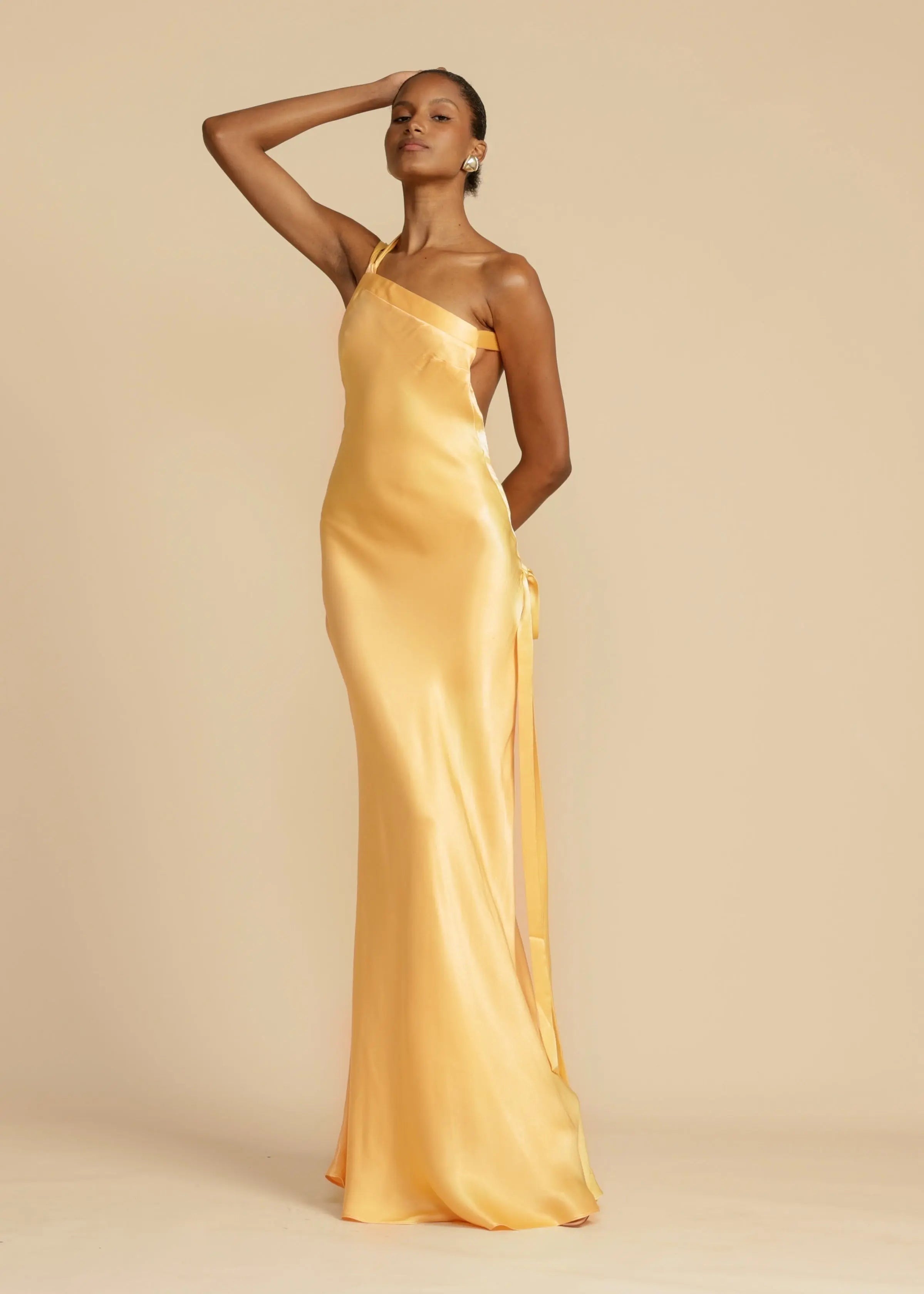 Satin One-Shoulder Maxi Dress with Open Back Gala Dress for Women