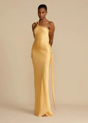 Satin One-Shoulder Maxi Dress with Open Back Gala Dress for Women