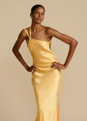 Satin One-Shoulder Maxi Dress with Open Back Gala Dress for Women