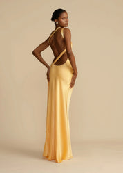 Satin One-Shoulder Maxi Dress with Open Back Gala Dress for Women