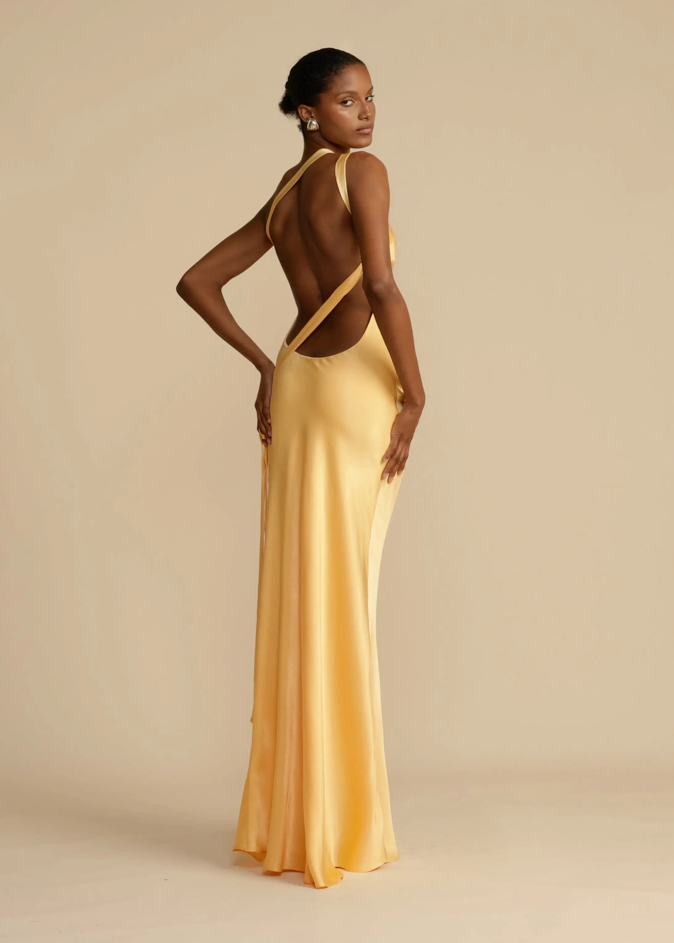 Satin One-Shoulder Maxi Dress with Open Back Gala Dress for Women