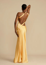 Satin One-Shoulder Maxi Dress with Open Back Gala Dress for Women