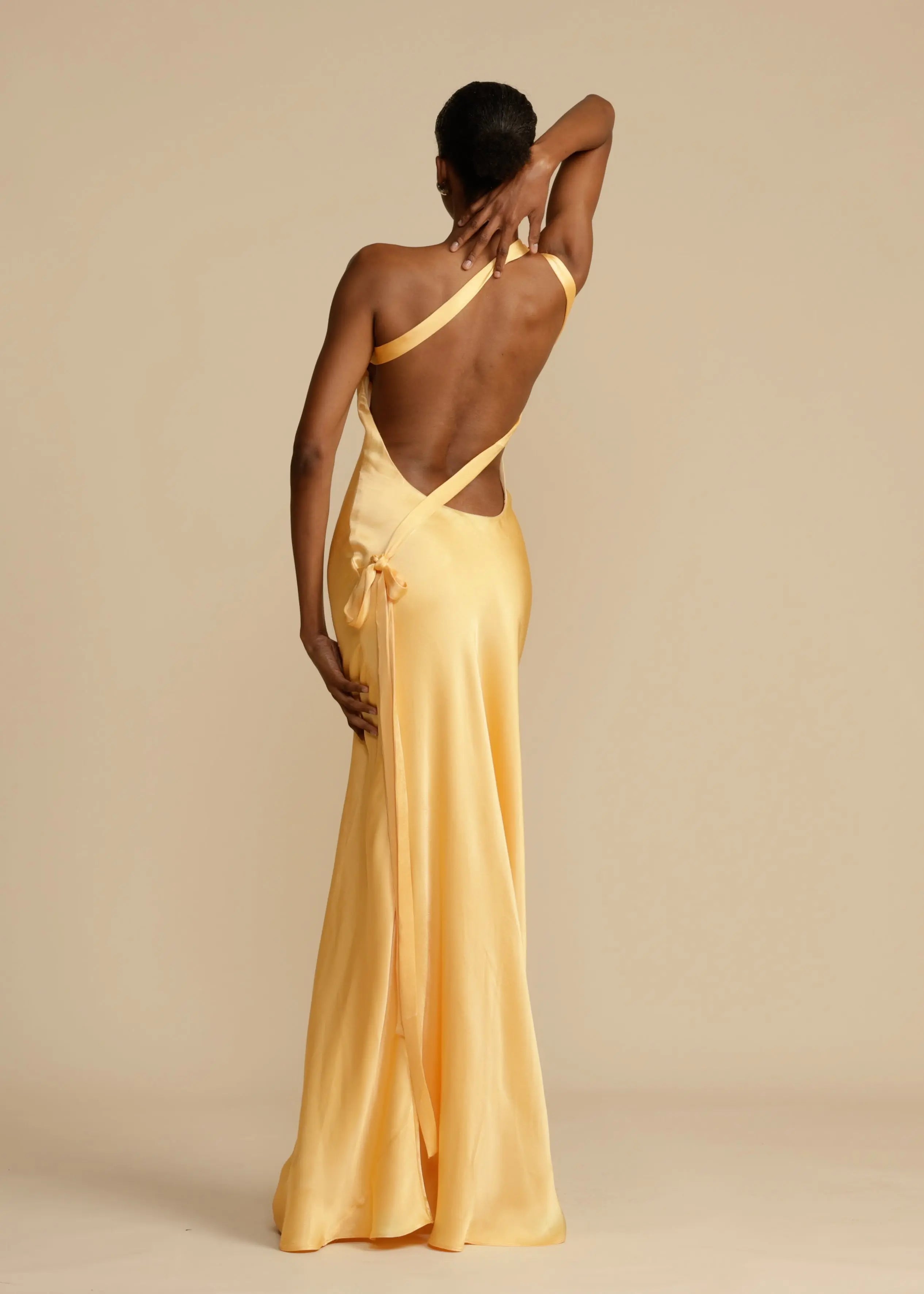 Satin One-Shoulder Maxi Dress with Open Back Gala Dress for Women