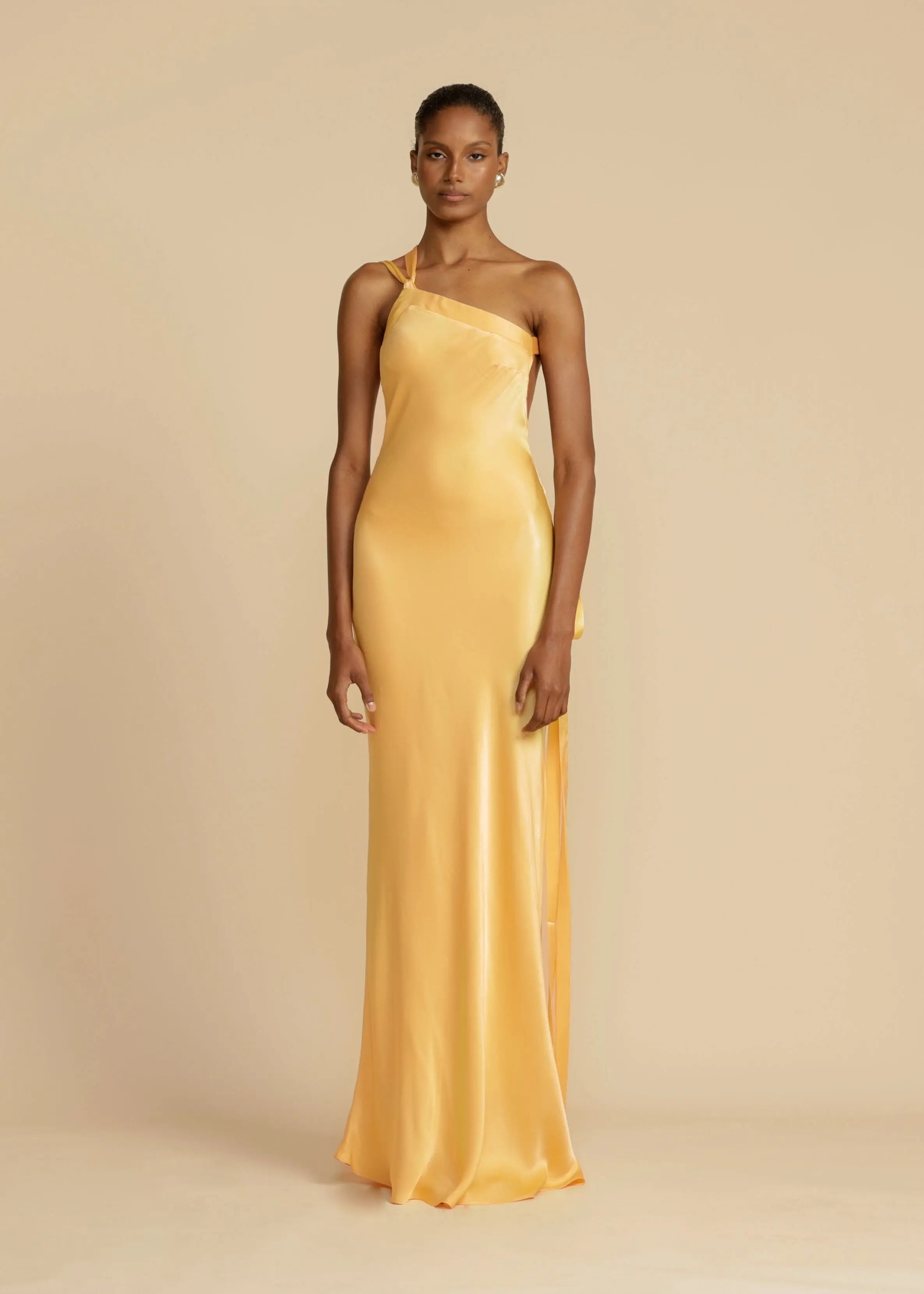 Satin One-Shoulder Maxi Dress with Open Back Gala Dress for Women