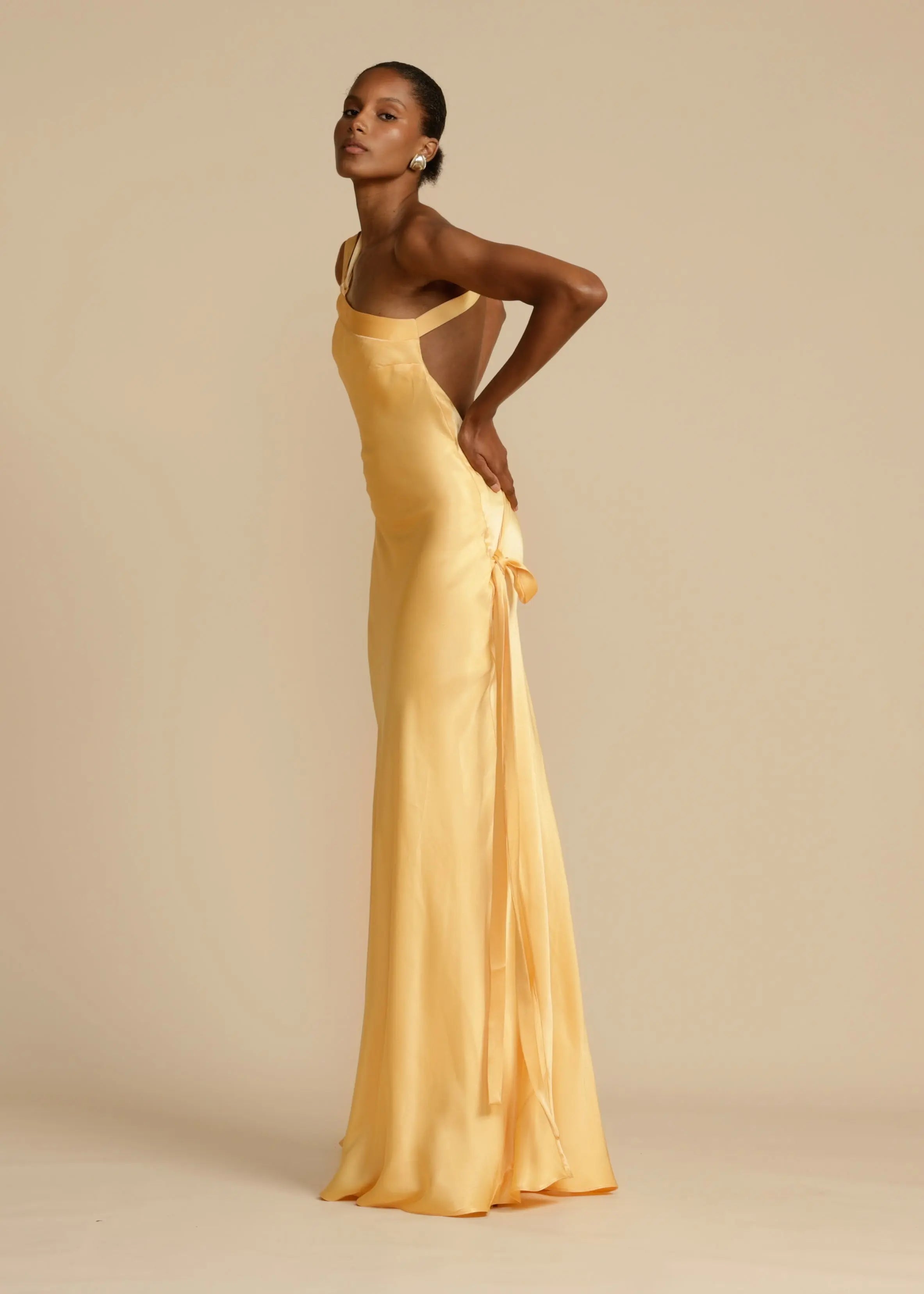 Satin One-Shoulder Maxi Dress with Open Back Gala Dress for Women