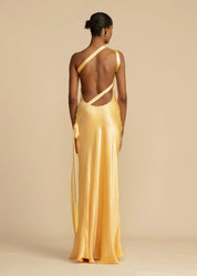 Satin One-Shoulder Maxi Dress with Open Back Gala Dress for Women