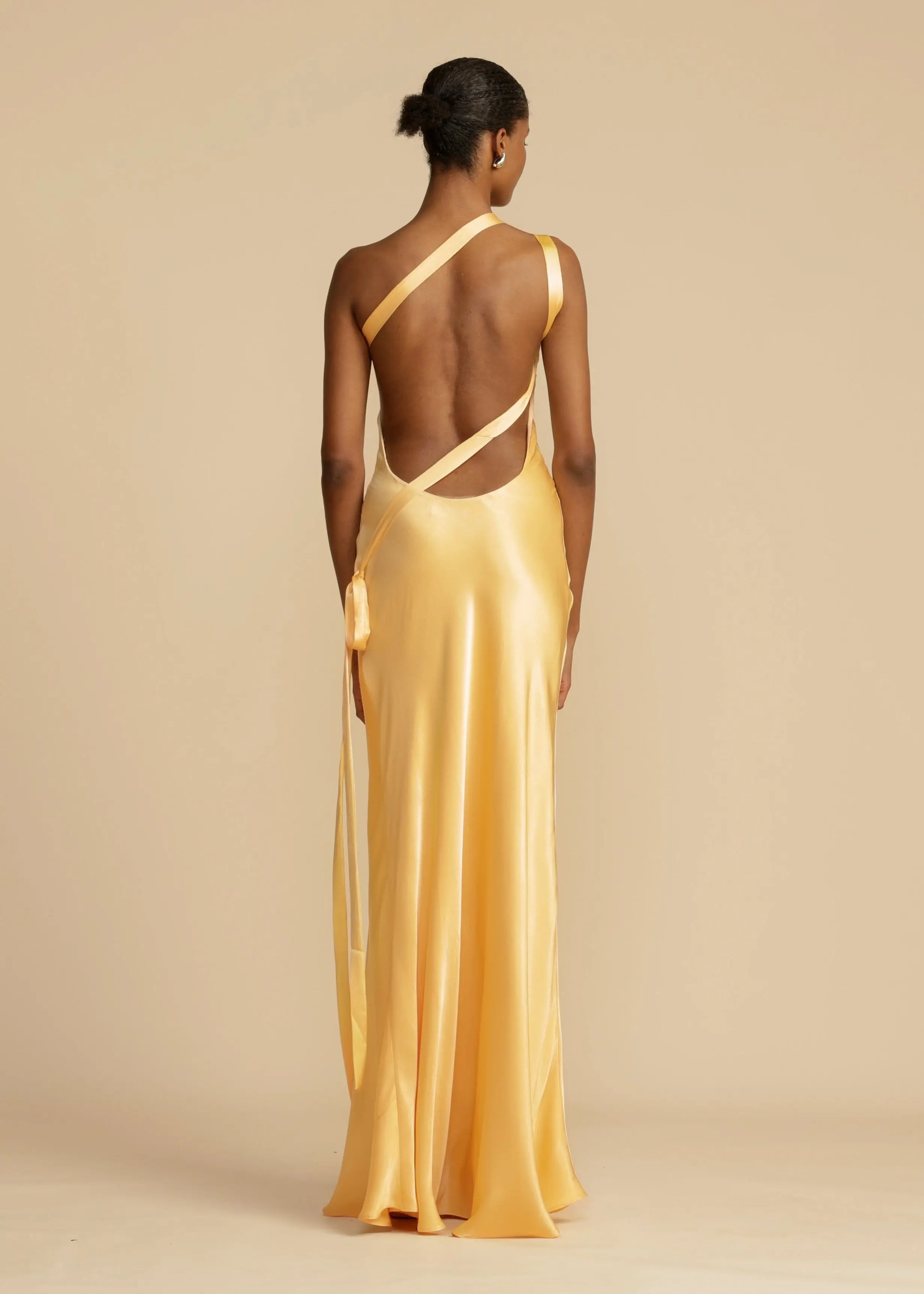 Satin One-Shoulder Maxi Dress with Open Back Gala Dress for Women