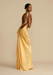 Satin One-Shoulder Maxi Dress with Open Back Gala Dress for Women