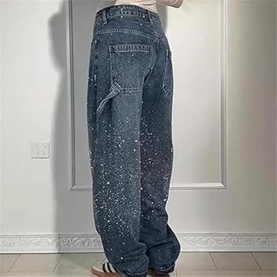 Women's High-Waisted Straight Jeans with Glitter