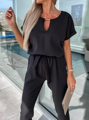 Women's Jumpsuit with Short Sleeves and Waistband