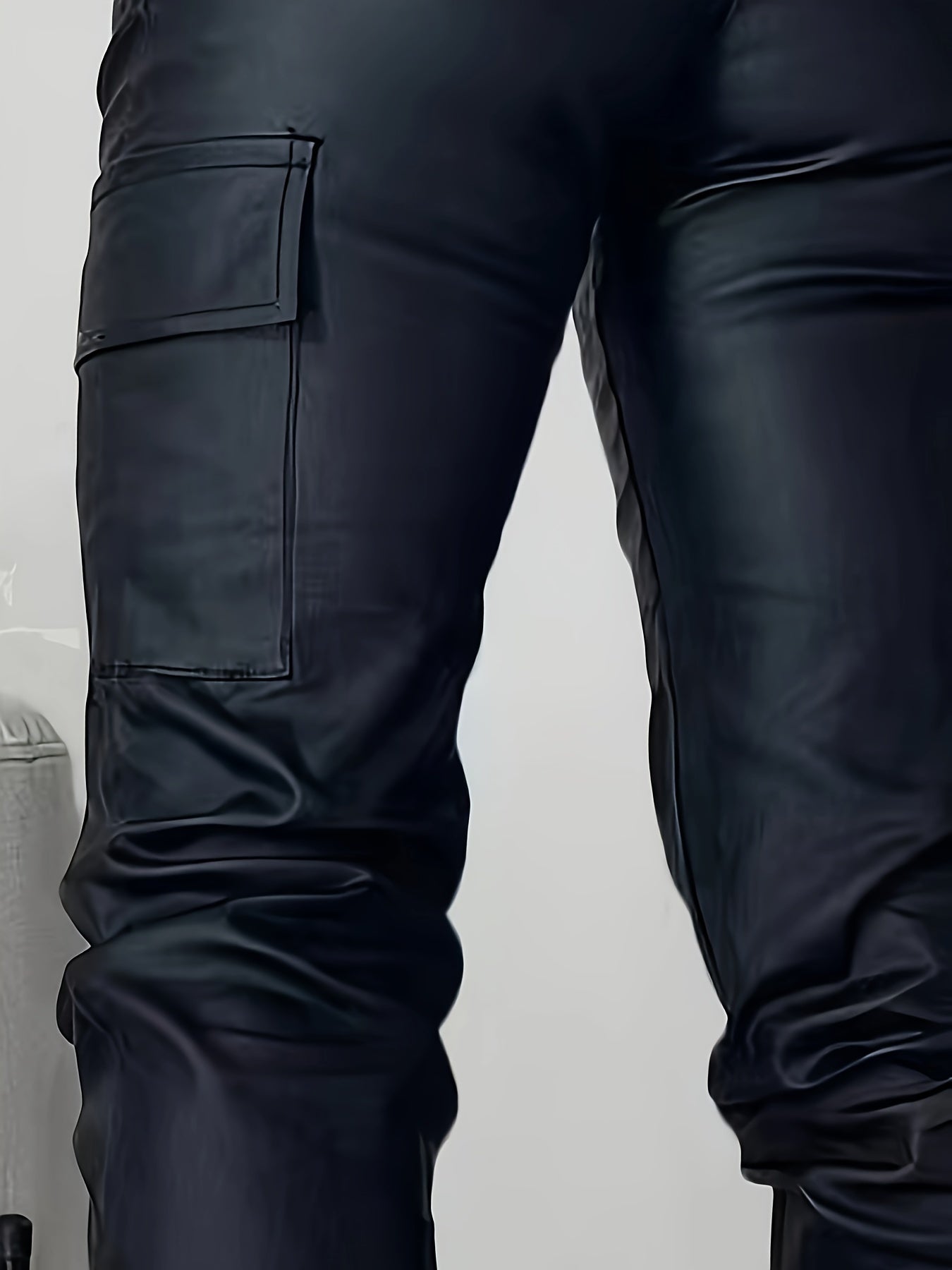 Trendy High Waist Cargo Pants for Women with Leather Look and Elastic Band