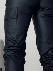Trendy High Waist Cargo Pants for Women with Leather Look and Elastic Band