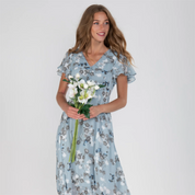 Maxi Dress with Floral Print and V-Neck for Women