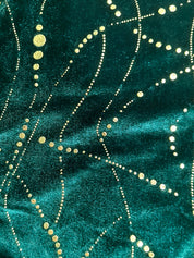Green Loose-Fitting Party Dress with V-Neck and Gold Details