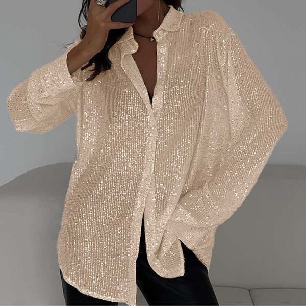 Festive Sequin Blouse with Long Sleeves for Women