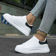 Minimalist White Sneakers With Thick Sole For Women