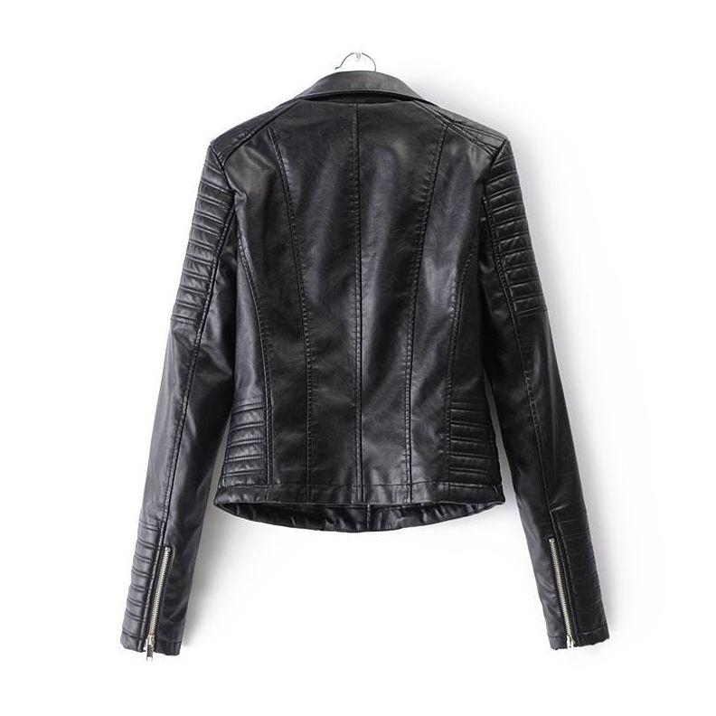 Black Leather Women's Jacket with Zip Pockets