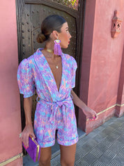 Elegant Women's Playsuit with Print and Tie Belt