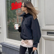 Windbreaker for Women Lightweight with High Collar and Adjustable Drawstring