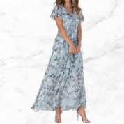 Maxi Dress with Floral Print and V-Neck for Women