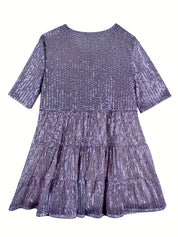 Glitter A-Line Women’s Mini Party Dress with Short Sleeves