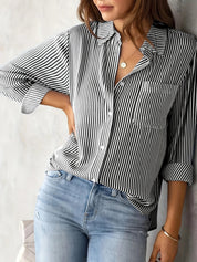 Chic Women's Striped Blouse with Collar and Button Closure