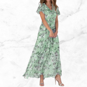Maxi Dress with Floral Print and V-Neck for Women