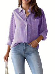 Chic Women's Striped Blouse with Collar and Button Closure