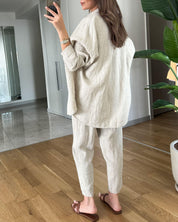 Loungewear Set for Women with Blouse and Pants and Loose Fit