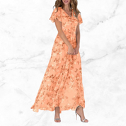 Maxi Dress with Floral Print and V-Neck for Women