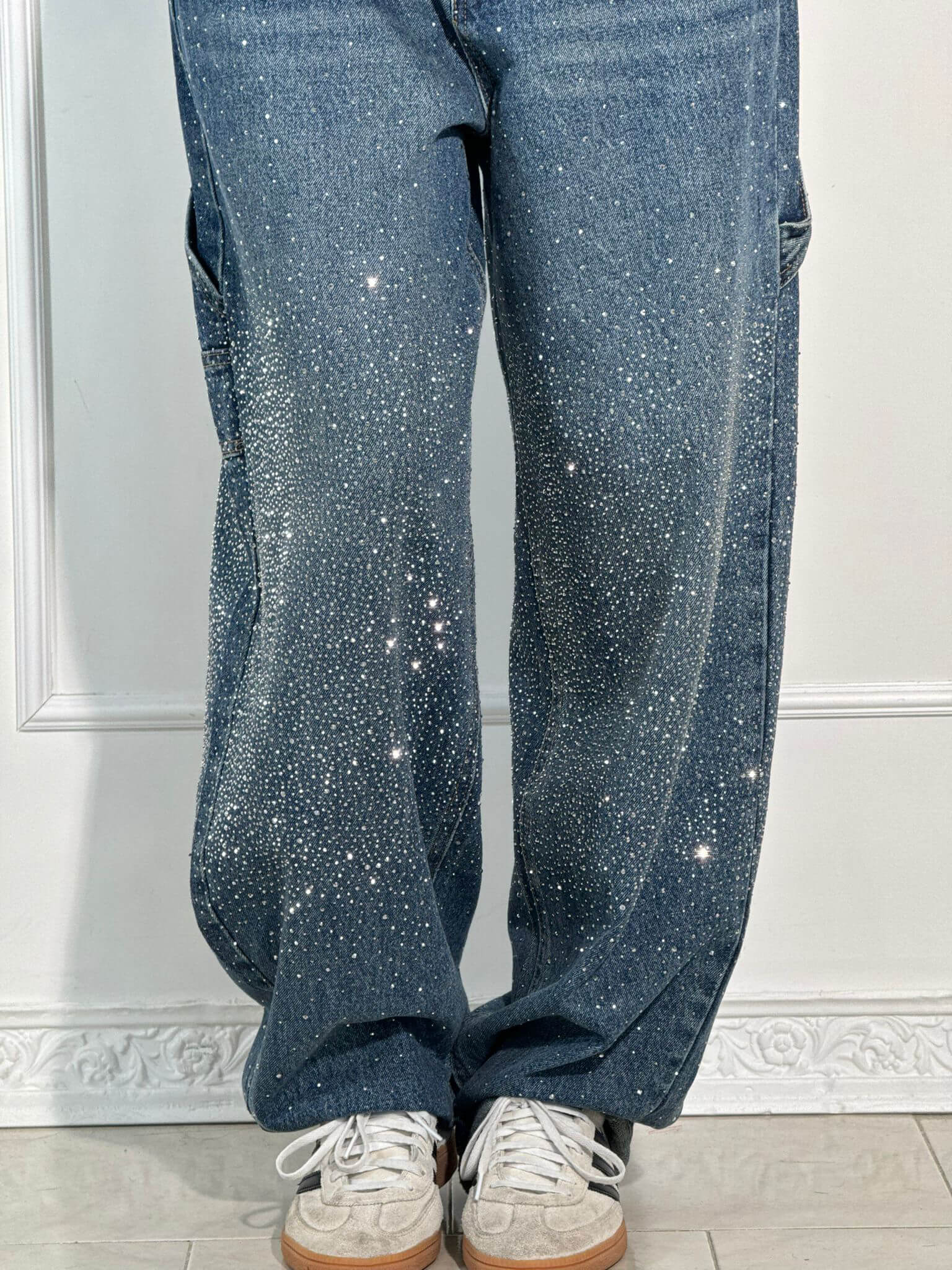 Glitter Baggy Jeans for Women with High Waist
