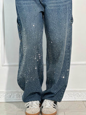 Glitter Baggy Jeans for Women with High Waist