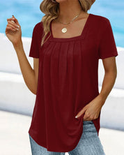 Airy Tunic Top for Women with Square Neckline and Pleats