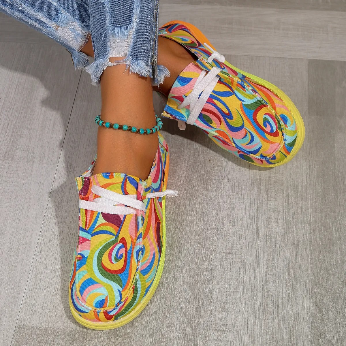 Lightweight Women's Slip-Ons with Colorful Print and Laces