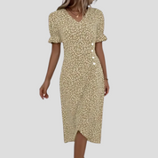 Stylish Midi Dress with Floral Print and V-Neck for Women