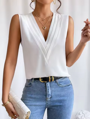 Elegant Sleeveless Top With V Neck For Women