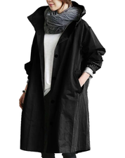 Waterproof Long Women's Trench Coat with Hood and Buttons