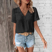 Airy Women’s Blouse with Lace Details and Short Sleeves