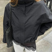 Windbreaker for Women Lightweight with High Collar and Adjustable Drawstring