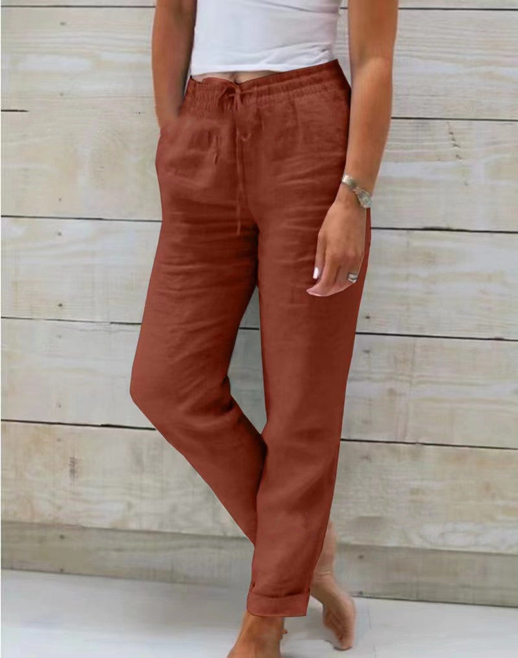 Casual Pants with Elastic Waist and Straight Legs