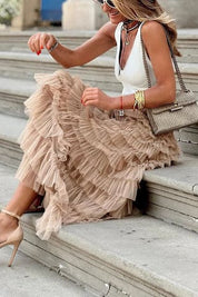 Elegant Women's Maxi Skirt with Pleated Look and High Waist