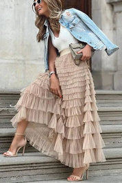 Elegant Women's Maxi Skirt with Pleated Look and High Waist